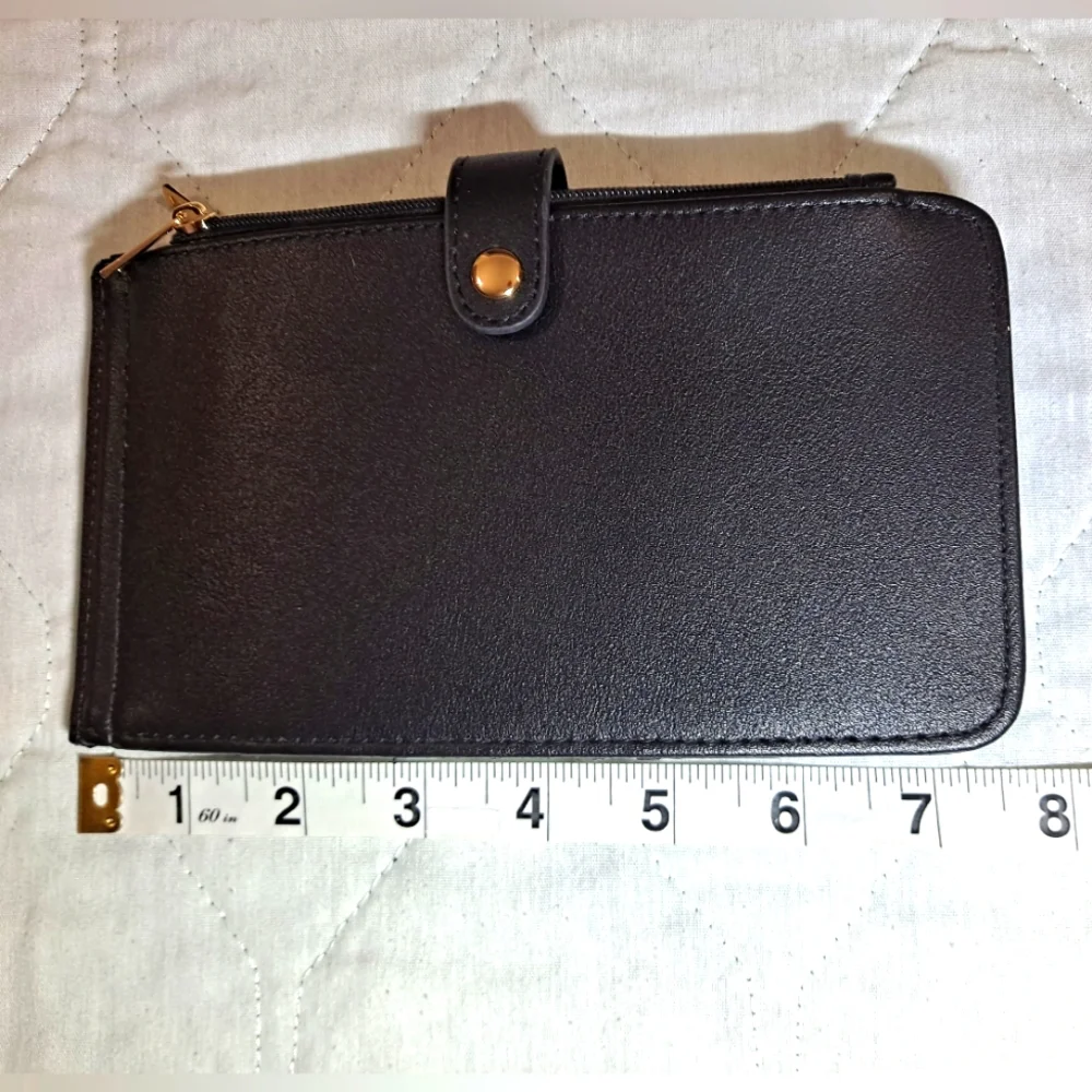 Tong Guang Purse Wallet 19 Credit Card Holder & 2 Zip Pockets Black/Gold Women's